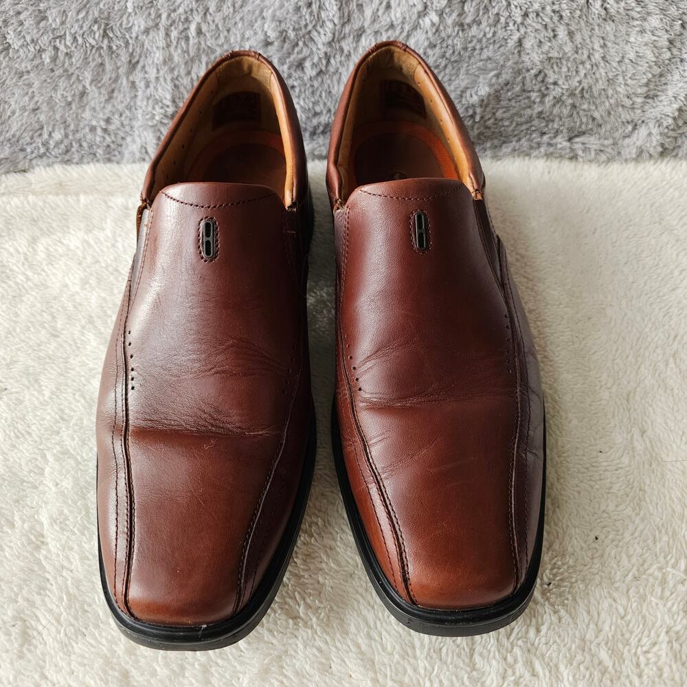 Clarks Men Unstructured Go Leather Slip On Loafer Shoes Sz‎ 10M Brown Square Toe